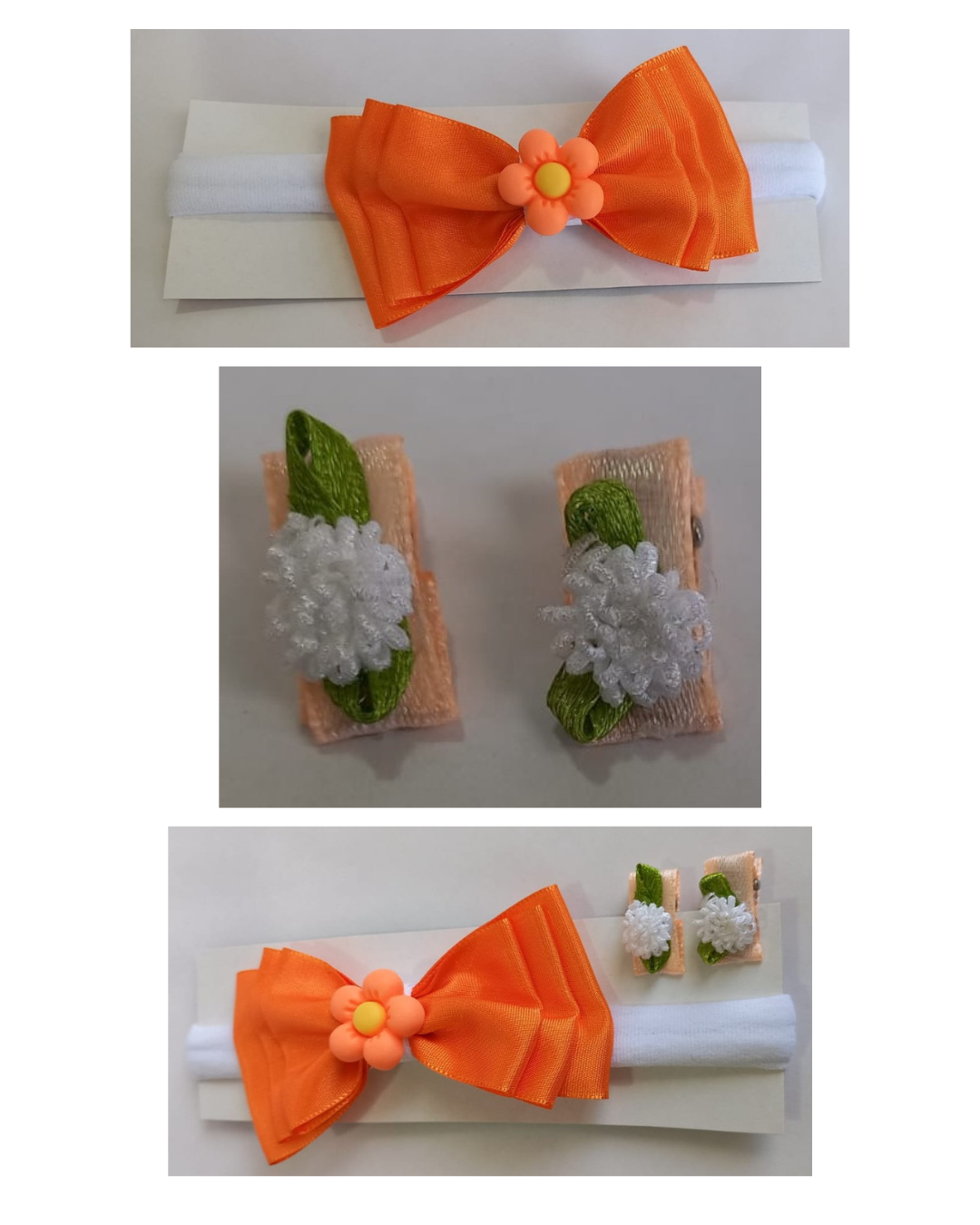 Kit Vincha Lazo Naranja Flor 2
