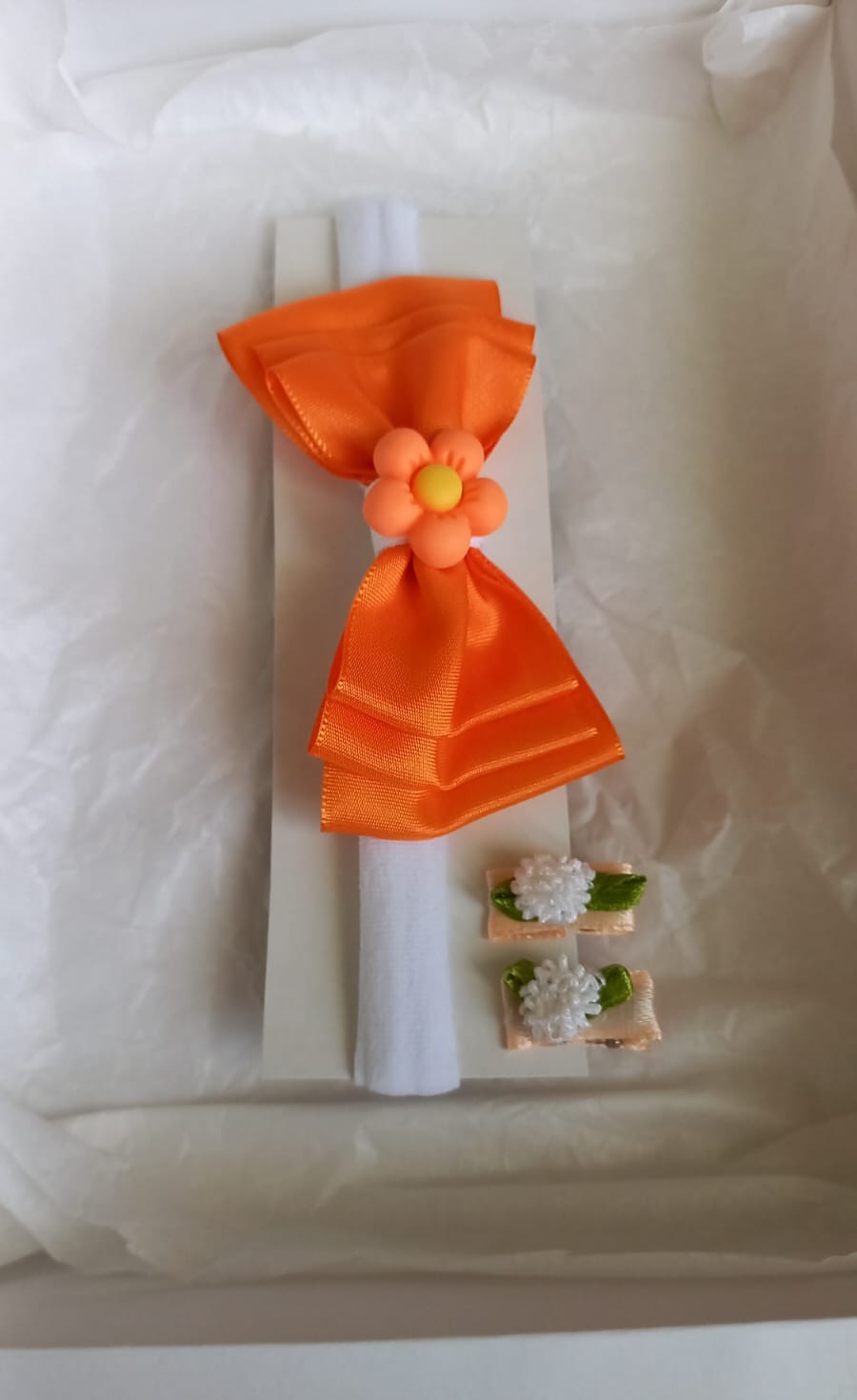 Kit Vincha Lazo Naranja Flor 3