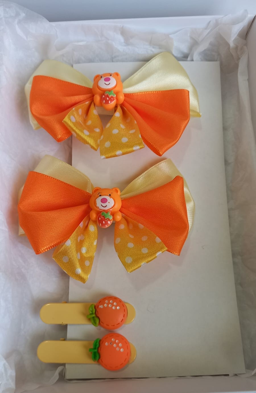Set Lazos Osito Naranja + Hebillas Naranja  2